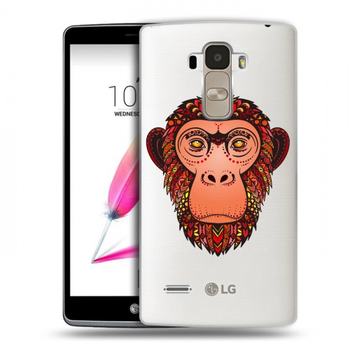 Полупрозрачный дизайнерский силиконовый чехол для LG G4 Stylus Прозрачные обезьяны