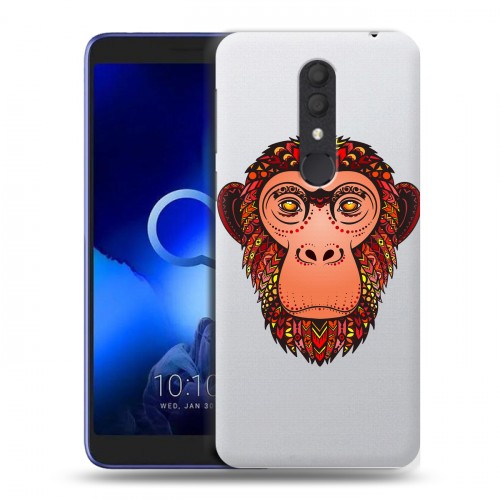 Полупрозрачный дизайнерский пластиковый чехол для Alcatel 1X (2019) Прозрачные обезьяны