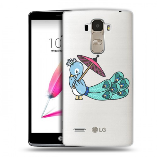 Полупрозрачный дизайнерский пластиковый чехол для LG G4 Stylus Прозрачные павлины