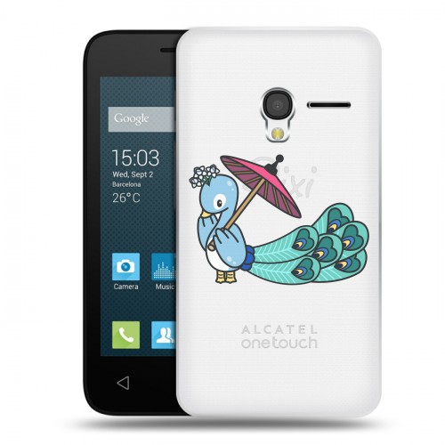 Полупрозрачный дизайнерский пластиковый чехол для Alcatel One Touch Pixi 3 (4.0) Прозрачные павлины