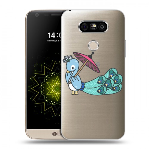 Полупрозрачный дизайнерский пластиковый чехол для LG G5 Прозрачные павлины