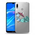 Полупрозрачный дизайнерский пластиковый чехол для Huawei Y6 (2019) Прозрачные павлины