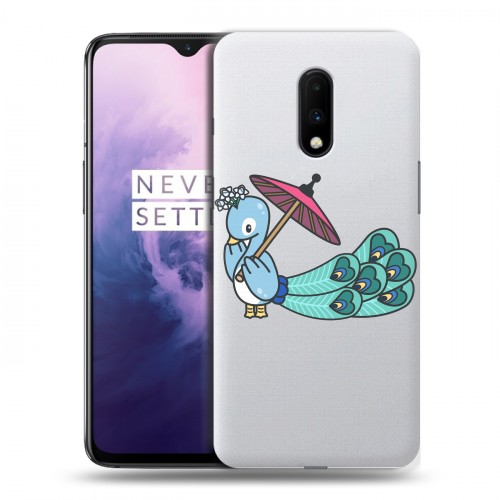 Полупрозрачный дизайнерский пластиковый чехол для OnePlus 7 Прозрачные павлины