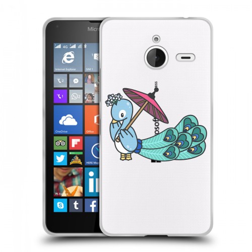 Полупрозрачный дизайнерский пластиковый чехол для Microsoft Lumia 640 XL Прозрачные павлины