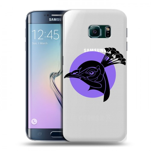 Полупрозрачный дизайнерский пластиковый чехол для Samsung Galaxy S6 Edge Прозрачные павлины