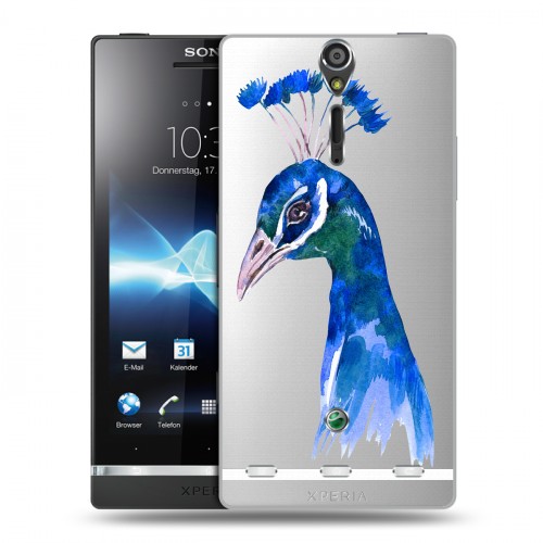 Полупрозрачный дизайнерский пластиковый чехол для Sony Xperia S Прозрачные павлины