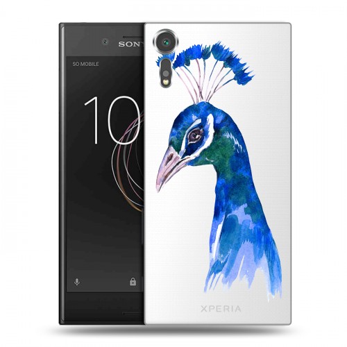 Полупрозрачный дизайнерский пластиковый чехол для Sony Xperia XZs Прозрачные павлины