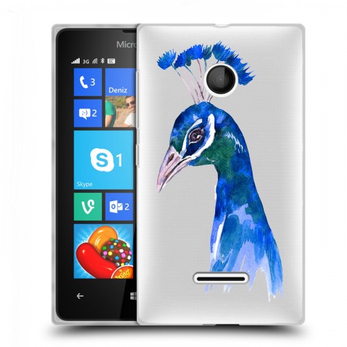 Полупрозрачный дизайнерский пластиковый чехол для Microsoft Lumia 435 Прозрачные павлины