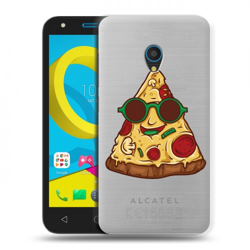 Полупрозрачный дизайнерский пластиковый чехол для Alcatel U5 Прозрачная Пицца