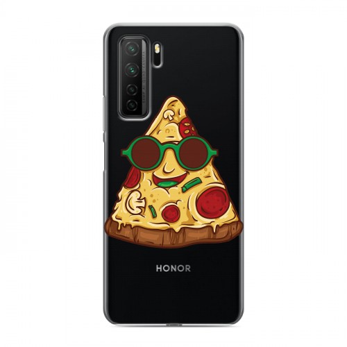 Полупрозрачный дизайнерский силиконовый с усиленными углами чехол для Huawei Honor 30S Прозрачная Пицца