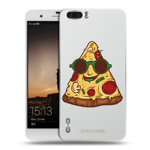 Полупрозрачный дизайнерский пластиковый чехол для Huawei Honor 6 Plus Прозрачная Пицца