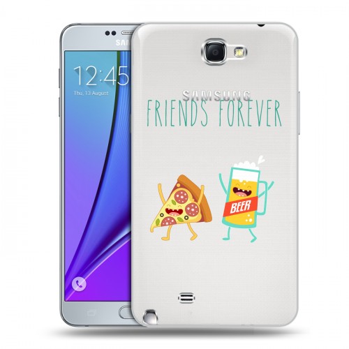 Полупрозрачный дизайнерский пластиковый чехол для Samsung Galaxy Note 2 Прозрачная Пицца