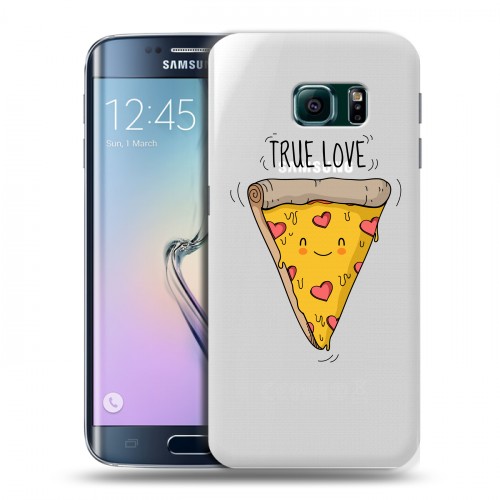 Полупрозрачный дизайнерский пластиковый чехол для Samsung Galaxy S6 Edge Прозрачная Пицца