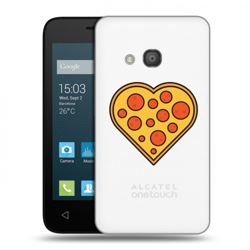 Полупрозрачный дизайнерский силиконовый чехол для Alcatel One Touch Pixi 4 (4) Прозрачная Пицца
