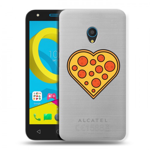 Полупрозрачный дизайнерский пластиковый чехол для Alcatel U5 Прозрачная Пицца