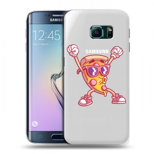 Полупрозрачный дизайнерский пластиковый чехол для Samsung Galaxy S6 Edge Прозрачная Пицца