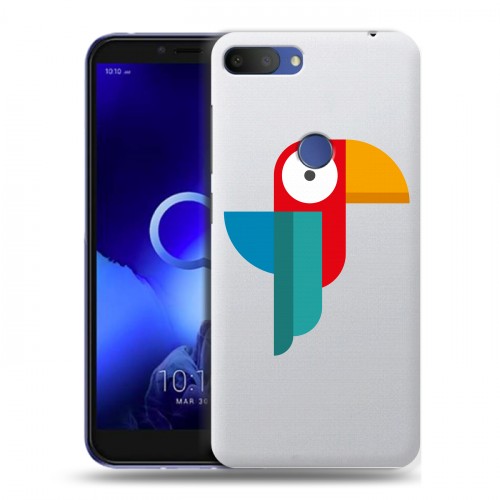 Полупрозрачный дизайнерский пластиковый чехол для Alcatel 1S (2019) Прозрачные попугаи