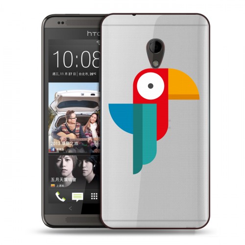 Полупрозрачный дизайнерский пластиковый чехол для HTC Desire 700 Прозрачные попугаи