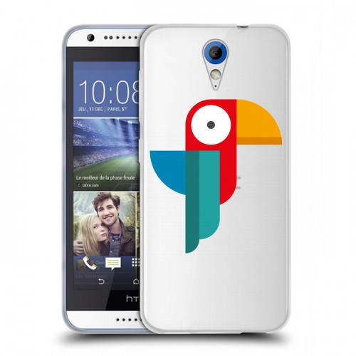 Полупрозрачный дизайнерский пластиковый чехол для HTC Desire 620 Прозрачные попугаи