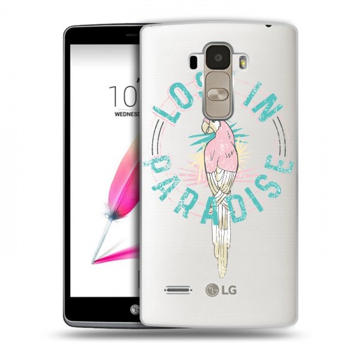 Полупрозрачный дизайнерский пластиковый чехол для LG G4 Stylus Прозрачные попугаи