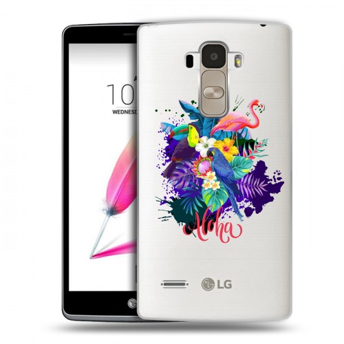 Полупрозрачный дизайнерский пластиковый чехол для LG G4 Stylus Прозрачные попугаи