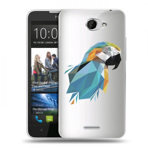 Полупрозрачный дизайнерский пластиковый чехол для HTC Desire 516 Прозрачные попугаи