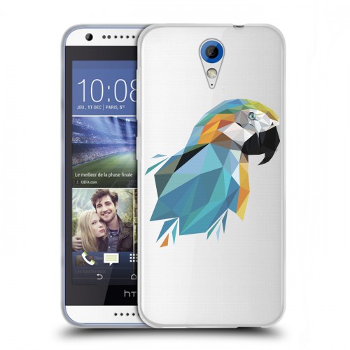 Полупрозрачный дизайнерский пластиковый чехол для HTC Desire 620 Прозрачные попугаи