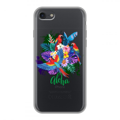 Полупрозрачный дизайнерский силиконовый с усиленными углами чехол для Iphone 7 Прозрачные попугаи