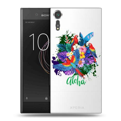 Полупрозрачный дизайнерский пластиковый чехол для Sony Xperia XZs Прозрачные попугаи