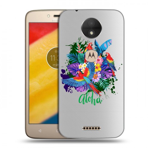 Полупрозрачный дизайнерский пластиковый чехол для Motorola Moto C Прозрачные попугаи