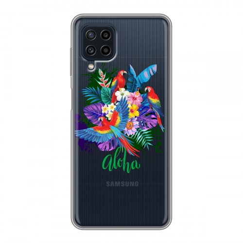 Полупрозрачный дизайнерский пластиковый чехол для Samsung Galaxy A22 Прозрачные попугаи