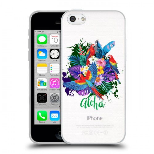 Полупрозрачный дизайнерский пластиковый чехол для Iphone 5c Прозрачные попугаи