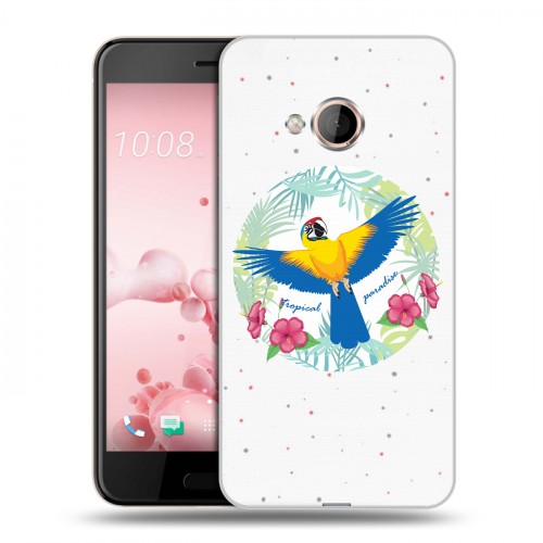 Полупрозрачный дизайнерский силиконовый чехол для HTC U Play Прозрачные попугаи