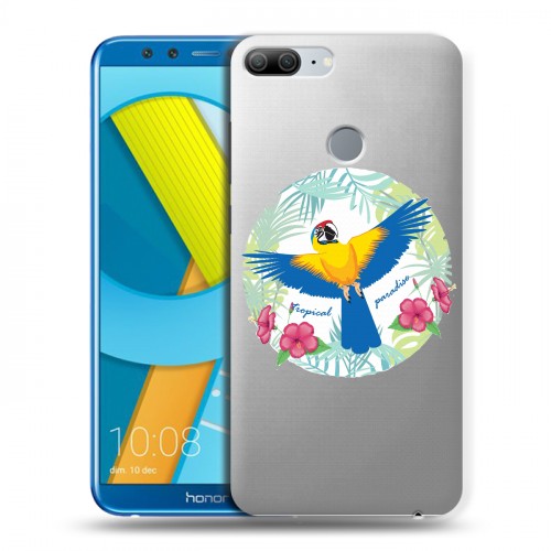 Полупрозрачный дизайнерский пластиковый чехол для Huawei Honor 9 Lite Прозрачные попугаи