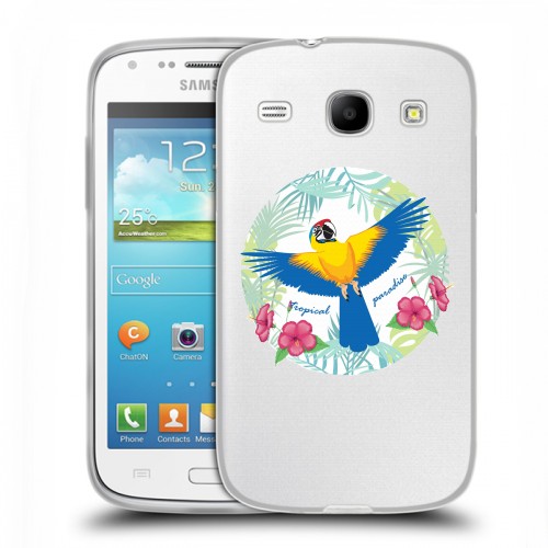 Полупрозрачный дизайнерский пластиковый чехол для Samsung Galaxy Core Прозрачные попугаи