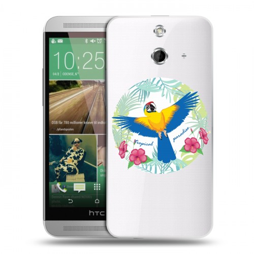 Полупрозрачный дизайнерский пластиковый чехол для HTC One E8 Прозрачные попугаи