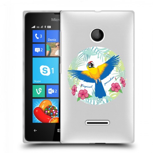 Полупрозрачный дизайнерский пластиковый чехол для Microsoft Lumia 435 Прозрачные попугаи