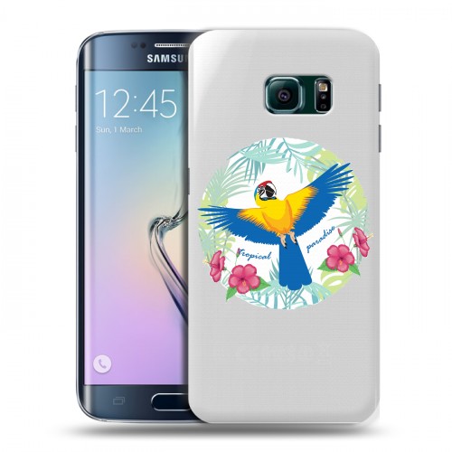 Полупрозрачный дизайнерский пластиковый чехол для Samsung Galaxy S6 Edge Прозрачные попугаи