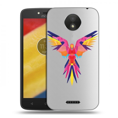 Полупрозрачный дизайнерский пластиковый чехол для Motorola Moto C Plus Прозрачные попугаи