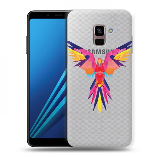 Полупрозрачный дизайнерский пластиковый чехол для Samsung Galaxy A8 Plus (2018) Прозрачные попугаи