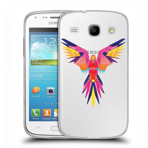 Полупрозрачный дизайнерский силиконовый чехол для Samsung Galaxy Core Прозрачные попугаи