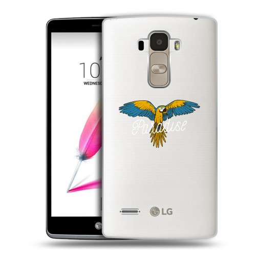 Полупрозрачный дизайнерский пластиковый чехол для LG G4 Stylus Прозрачные попугаи