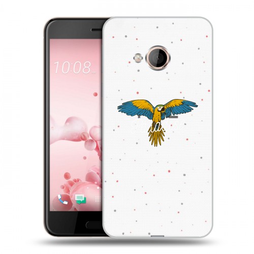 Полупрозрачный дизайнерский пластиковый чехол для HTC U Play Прозрачные попугаи