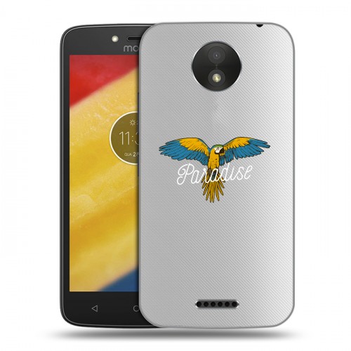 Полупрозрачный дизайнерский пластиковый чехол для Motorola Moto C Plus Прозрачные попугаи