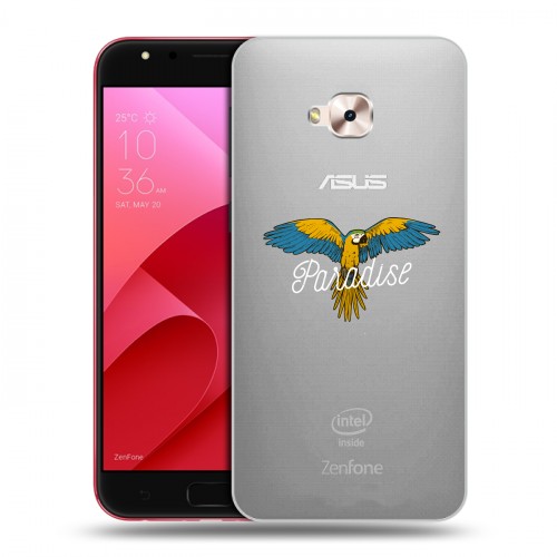 Полупрозрачный дизайнерский пластиковый чехол для ASUS ZenFone 4 Selfie Pro Прозрачные попугаи