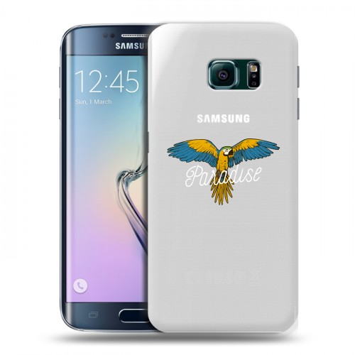 Полупрозрачный дизайнерский пластиковый чехол для Samsung Galaxy S6 Edge Прозрачные попугаи