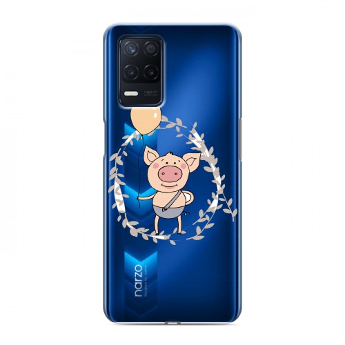 Полупрозрачный дизайнерский силиконовый чехол для Realme Narzo 30 5G Прозрачные свинки