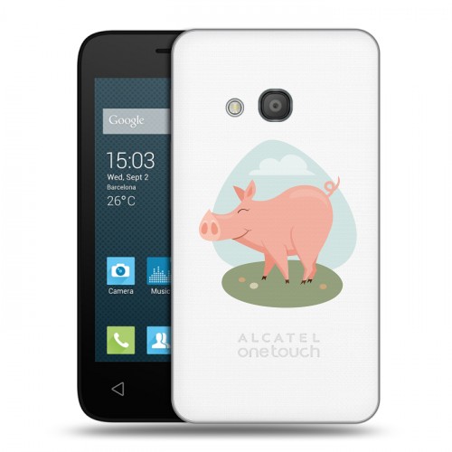 Полупрозрачный дизайнерский пластиковый чехол для Alcatel One Touch Pixi 4 (4) Прозрачные свинки