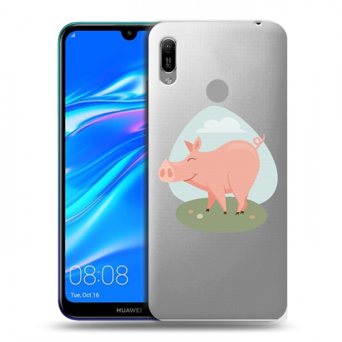 Полупрозрачный дизайнерский пластиковый чехол для Huawei Y6 (2019) Прозрачные свинки