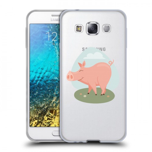 Полупрозрачный дизайнерский пластиковый чехол для Samsung Galaxy E5 Прозрачные свинки
